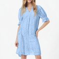 thumbnail image 5 of UoCefik Women's 2025 Summer Short Sleeve Mini Dress V Neck Ruffle Hollow Out Eyelet Lace Dresses Sky Blue XL, 5 of 6