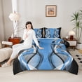 thumbnail image 4 of Feelyou Blue Black Striped Queen Comforter Set, Boho Abstract Stripes Bedding Sets, Contemporary Modern Abstract Reversible Bedding Comforter Set, Lightweight Room Decor, 3pcs, 4 of 8