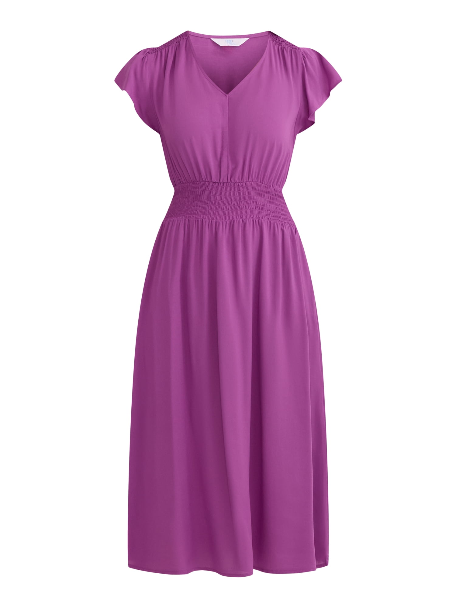Time and Tru Women's and Women's Plus Smocked Waist Midi Dress, Sizes XS-4X