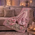 thumbnail image 6 of Elegant Pink Cowgirl Boot Hat Floral, Cozy Botanical Garden Scene, Warm Flannel Blanket for Cabin and Lodge with Detailed Artwork, Garden Lovers Housewarming Gift, Rustic Home Decor, 6 of 9