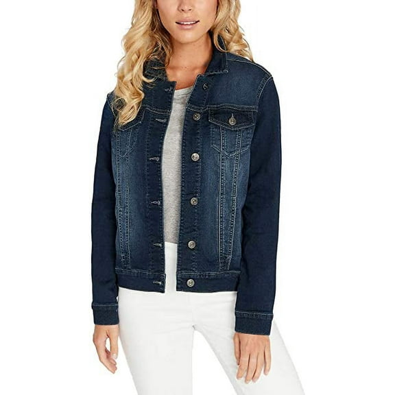 Buffalo David Bitton Womens Knit Denim Jacket (Dark Denim Wash, Medium)