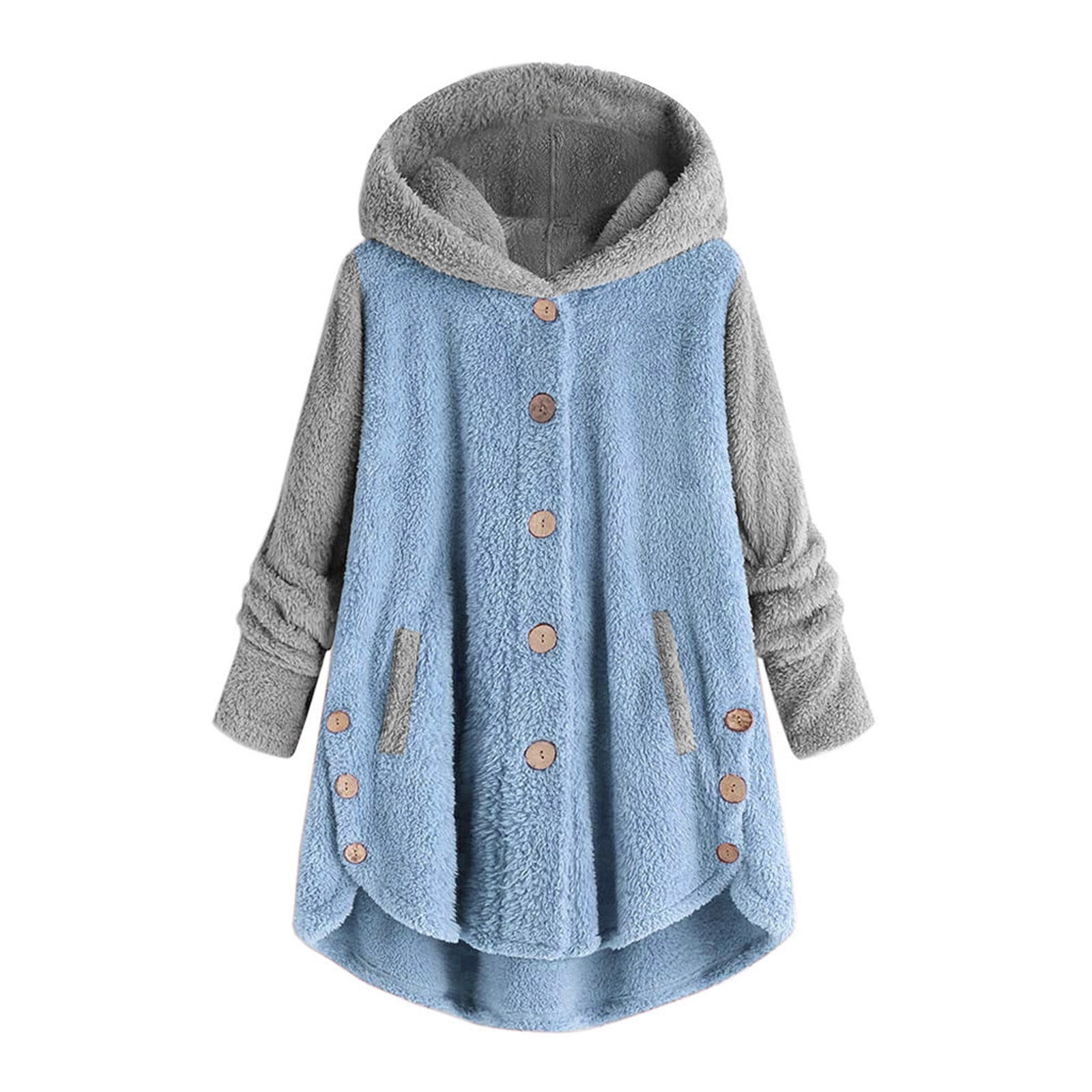 Cotonie Women Plus Size Button Coat Patchworl Tops Hooded Pullover Loose Sweater Coat, Women's, Size: 4XL, Blue