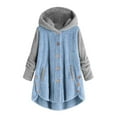 thumbnail image 1 of Women Plus Size Button Coat Patchworl Tops Hooded Pullover Loose Sweater Coat, 1 of 5