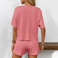 thumbnail image 4 of XuJwPNcy Women's Two Piece Pajama Set Striped Print Crew Neck Short Sleeve Tee with Stretchy Shorts Set Trendy Sleepwear, 4 of 5