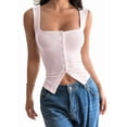 thumbnail image 3 of Womens Square Neck Button Down Ribbed Tank Tops Cute Sleeveless Summer Tops Light Pink XL, 3 of 7