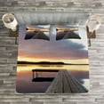 thumbnail image 3 of Ambesonne Wooden Quilted Bedspread Set 3 Pcs, Rustic Pier Sunset Lake, Queen Size, Multicolor, 3 of 3