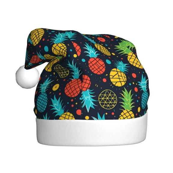 Fuzoiu Colorful Pineapple Print Santa Hat Christmas Hat for Adults,Santa Hats with Pompom, Unisex Xmas Holiday Hat for Christmas New Year Festive Party Supplies