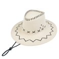 thumbnail image 1 of Wide Brim Solid Color Western Cowboy Hat Windproof Rope Fine Sewing Women Men Retro Jazz Hat Fashion Accessories, 1 of 10
