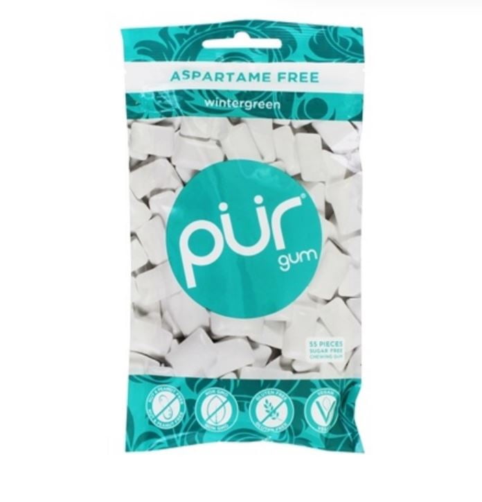PUR 100 Xylitol Chewing Gum, Sugarless Wintergreen, Sugar Free