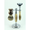 thumbnail image 2 of GBS 3 Piece Premium Shave Set, Horn Chrome Stand + Pure Badger Brush + Mach 3 Horn Razor Chrome Accent, 2 of 5