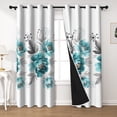 thumbnail image 2 of Lfeey Teal Floral Blackout Curtains, Thermal Insulated Noise Reducing Grommet Curtains for Bedroom Living Room, 42x72 Inches, 2 Panels, 2 of 7