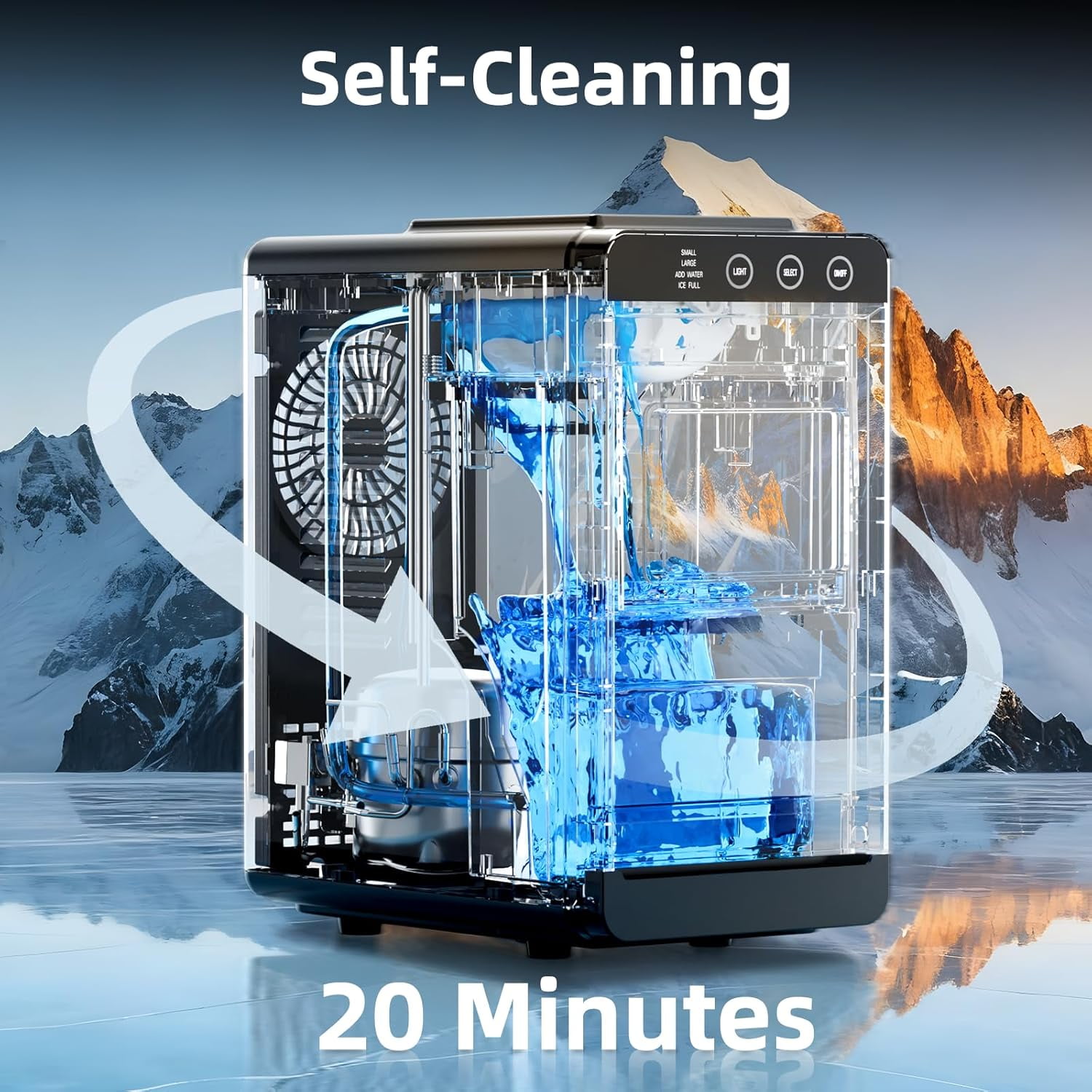 Ice Makers Countertop,26Lbs/24H,8Pcs in 6Mins,Portable Ice Maker Machine with 0.8 L Water Tank,Self-Cleaning,Interior Lighting,2 Sizes of Bullet Ice for Home/Office/Party/Kitchen/RV/Camping(Black)
