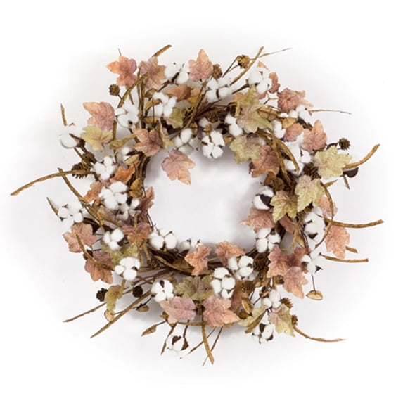 Melrose 24 in. Cotton and Leaf Unlit Wreath