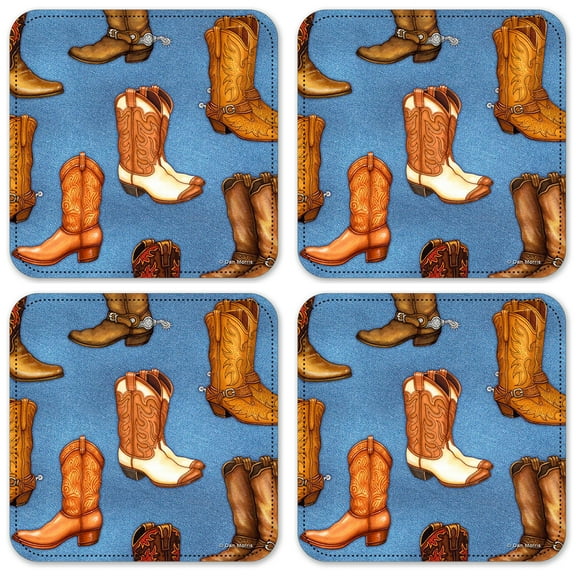 Vinyl Drink Coasters - Set of 4 - Cowboy Boots (Denim) - Image by Dan Morris