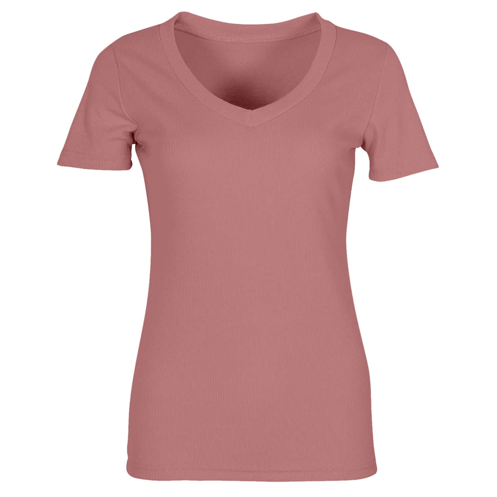 Hiiyo Women's V Neck Ribbed Fitted Tshirt Short Sleeve Basic Knit