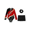 thumbnail image 5 of iiniim Kids Girls Gymnastic Leotard Athletic Bodysuit Dance Unitard with Tumbling Shorts Scrunchies Set Red&Black 16, 5 of 7