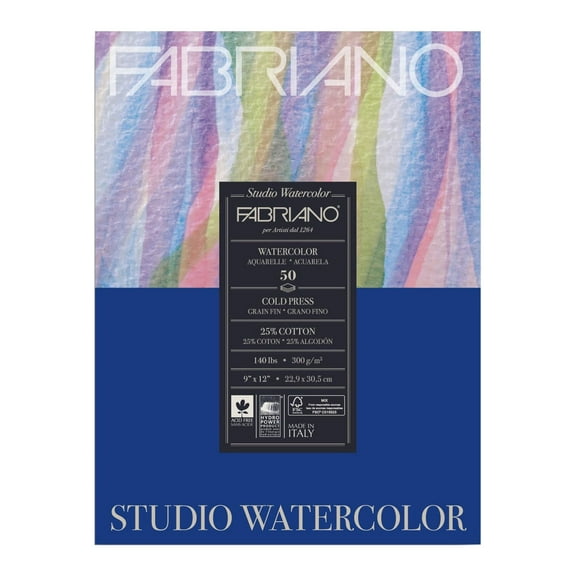 Fabriano Studio Watercolor Pad, Cold-Press, 9" x 12", 140 lb., 50 Sheets
