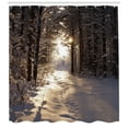 thumbnail image 3 of Ambesonne Winter Shower Curtain, Christmas Snow Forest, 69"Wx84"L, Brown Pale Yellow, 3 of 3
