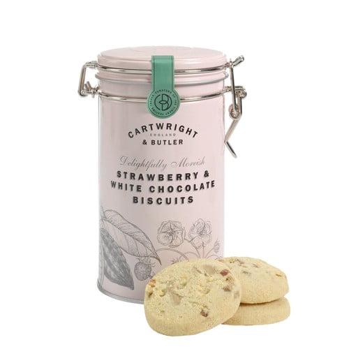 Cartwright & Butler Strawberry & White Chocolate Biscuits in Tin 200g, British Import (Pack of 2)