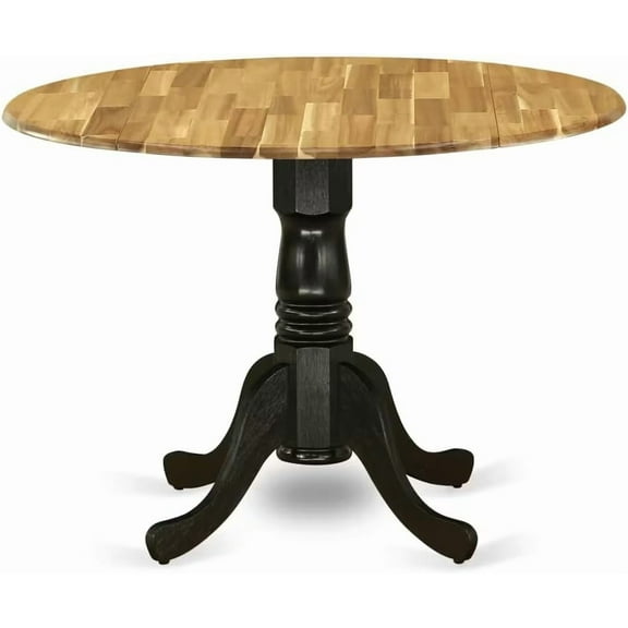 East West Furniture DMT-NBK-TP Dublin Modern Dining Table - a Round Kitchen Table Top with Dropleaf & Pedestal Base, 42x42 Inch, Natural & Black