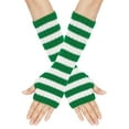 thumbnail image 1 of GDREDA Winter Striped Fingerless Convertible Mittens Touchscreen Texting Warm Knitted Handwear For Cold Weather Outdoor Activities Green,One Size, 1 of 4