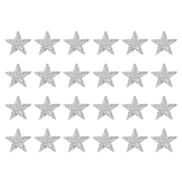 Parche de Estrella Termoadhesivo Uxcell, 24 piezas de Estrellas de Aplicación Adhesiva con Brillantes de Rhinestone Plateado para Manualidades DIY, Reparación de Ropa y Jeans, Transparente 6cm