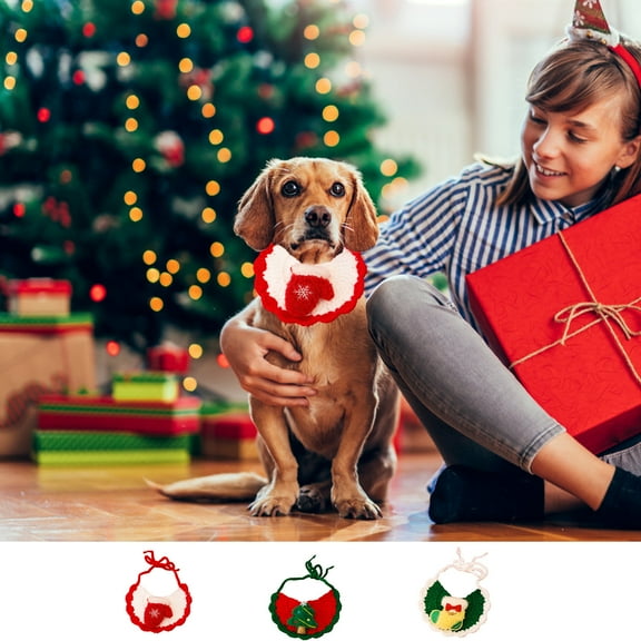 Fwttom Christmas Pet Bandana - Cute Knitted Warm Handkerchiefs, Christmas Decoration Collar Holiday Kitten Puppy Bandana, Cat Dog Scarf for Small Dogs Cats