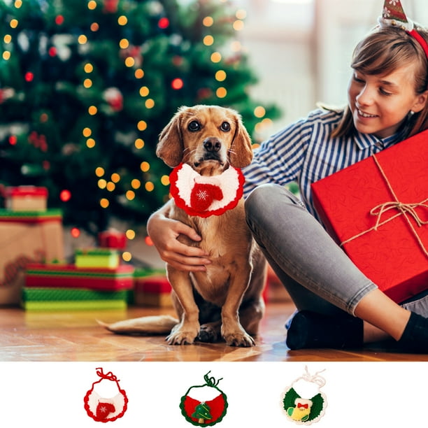 Bufanda de Punto para Mascotas, Decoración Navideña | Collar Hecho a Mano | Poliéster Verde Cálido | 20-40 Cm | Ligera | Regalo Navideño | 1 Babero