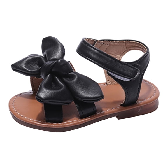 Tigivemen Little Girls Strappy Summer Sandals with Bow Fashion Open Toe Beach Shoes Cute Dress Sandal Black Size 11