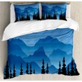 thumbnail image 1 of Landscape Duvet Cover Set Queen Size, Silhouette Style Illustration of Pine Trees and Hills Horizon, Decorative 3 Piece Bedding Set with 2 Pillow Shams, Sea Blue and Charcoal Grey, by Ambesonne, 1 of 3