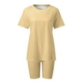 thumbnail image 4 of Shorts Sets For Women Active Fit Short Sleeve Solid Tops Shorts Running Yoga Sports Suit Summer Outfits For Women Khaki L, 4 of 7