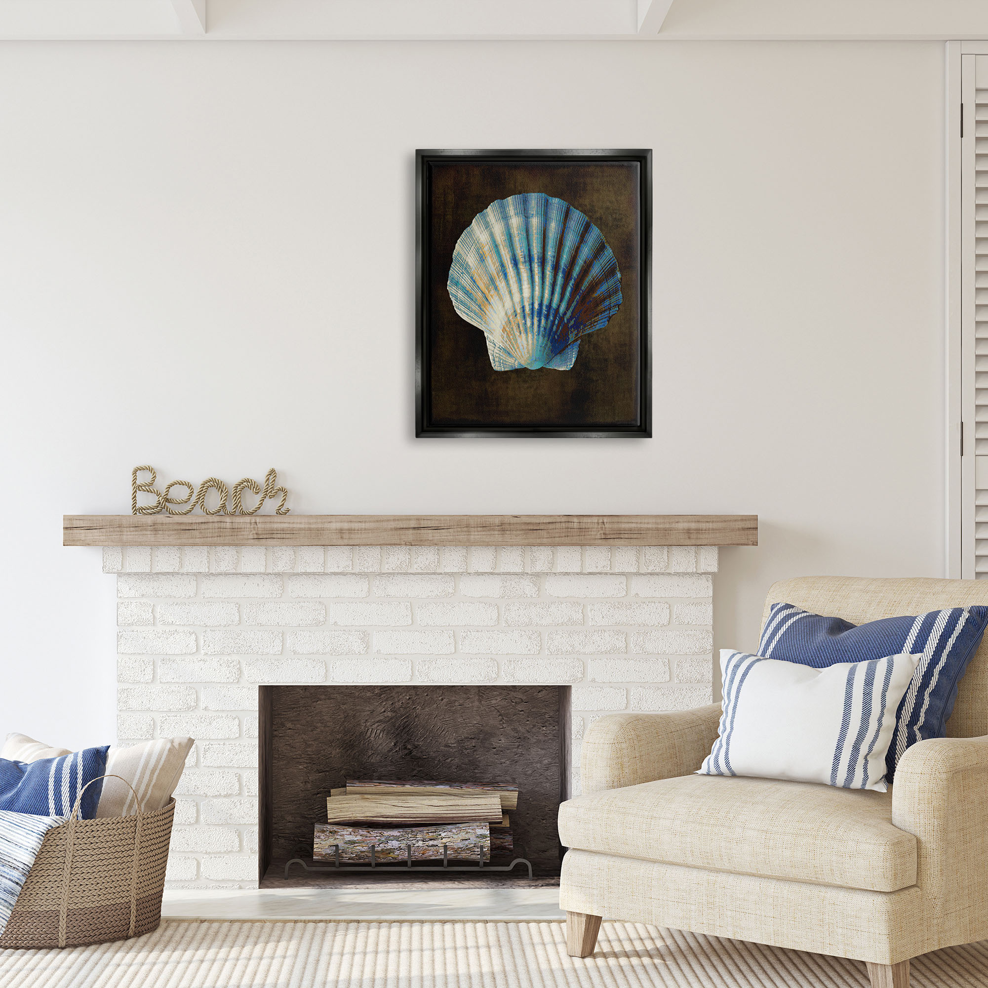 Stupell Industries Rustic Clam Shell Nature Painting Black Floater Framed Art Print Wall Art, 25 x 31