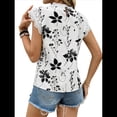 thumbnail image 3 of Blusas de Encaje con Estampado Floral para Mujer, Cuello Redondo, Mangas , Estilo Bohemio, Blancas, S, 3 of 9