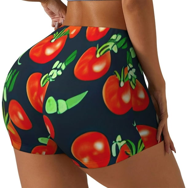 Fotbe Tomatoes Shorts Sin Costuras – Shorts Deportivos de Cintura Alta para Mujer, Elásticos para Gimnasio, Yoga, Running o Ciclismo-Small