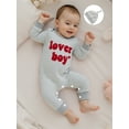 thumbnail image 5 of BemeyourBBs Newborn Baby Valentines Day Outfit Lover Boys Jumpsuit Long Sleeve Crewneck Striped Embroidery Romper Hat Set Spring Clothes, 5 of 9