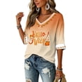 thumbnail image 5 of DORKASM Womens Halloween T Shirt Short Sleeve V Neck Ghost Skeleton Graphic Tee 2026 Skull Pumpkin Trendy T Shirt Cute Funny Print Casual Tops Beige S, 5 of 5