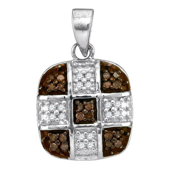 Chocolate Brown 10K White Gold Princess Shaped Cross Necklace Pendant 1/5 Ctw