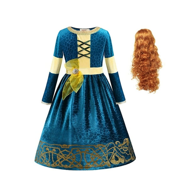 Valiente Mérida niñas vestido Halloween princesa disfraz niños fiesta verde Vintage vestidos invierno otoño manga larga terciopelo ropa 3T (etiqueta 110) Gao Jinjia LED
