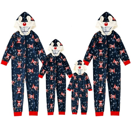 

Matching Family Christmas Onesies Pajamas Sets New Cute Fashion Elk Hooded Romper PJ s Zipper Jumpsuit Loungewear European And American Pajamas Parent-child Coveralls