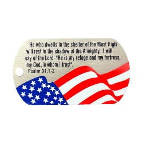 Psalm-Flag Christian Stainless Steel Dog Tag Necklace-Psalm 91:1-2 (4 Pack) by Shields of Strength