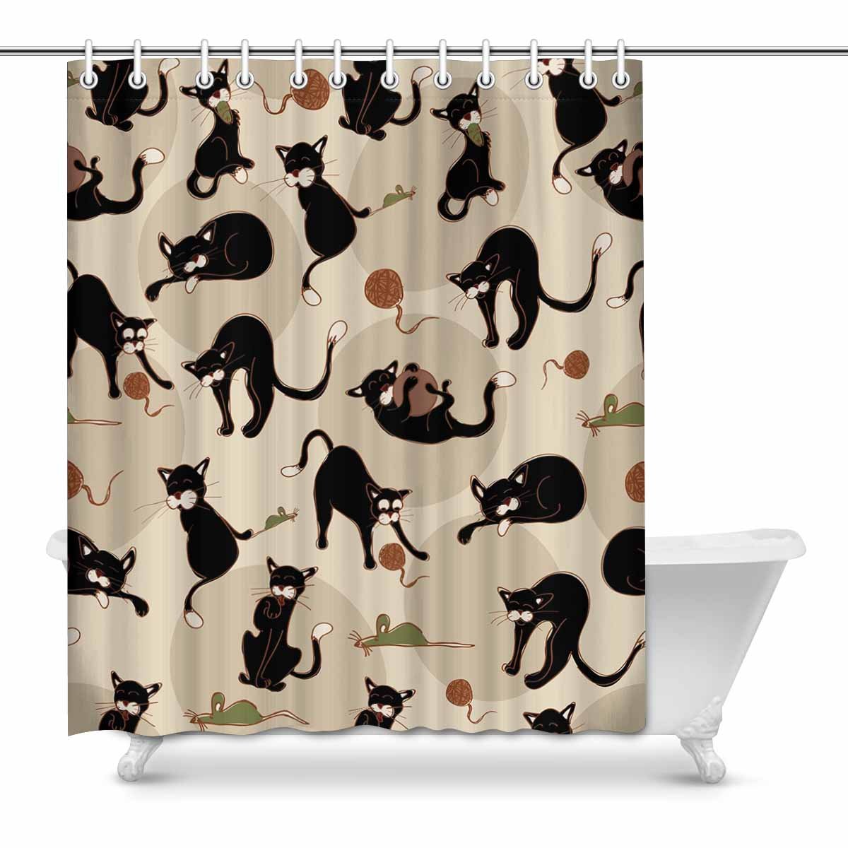 POP Black Cats Prints Shower Curtain for Bathroom Sets 60x72 inch