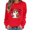 thumbnail image 2 of DIOAZUD Halloween Sweatshirts Women Spooky Ghost Print Pullovers Soft Holiday Crewneck Long Sleeve Sweater Tops Halloween Costumes Red S-XXL, 2 of 6