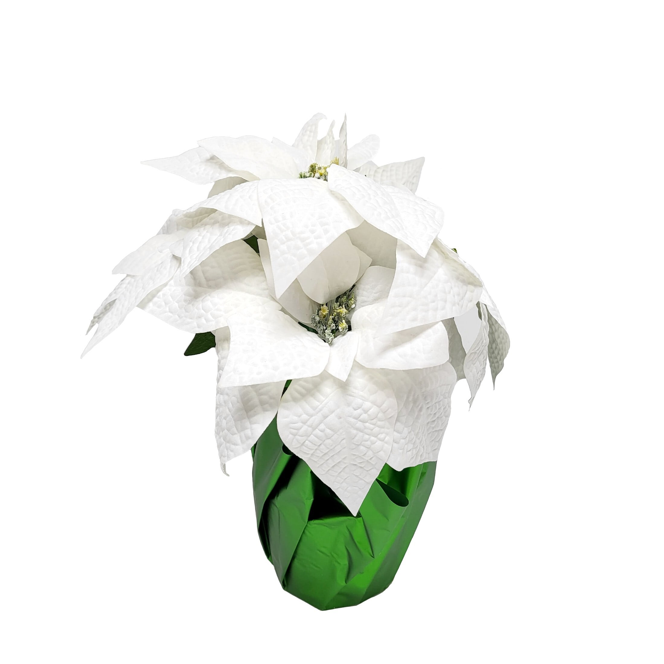 Holiday Time White Velvet Poinsettias in Green Pot Christmas Decor