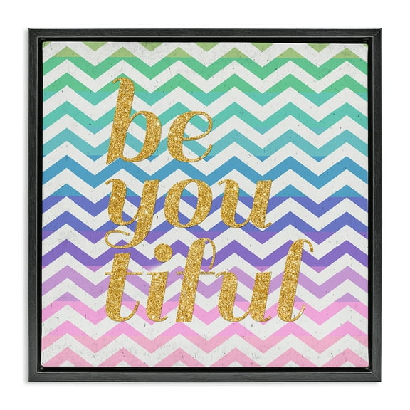 Stupell Industries Chevron Beautiful Phrase Text & Numbers Painting Black Floater Framed Canvas Art Print Wall Art, 18 x 18