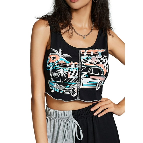 Lovito Casual Car Vintage Print Crop Top