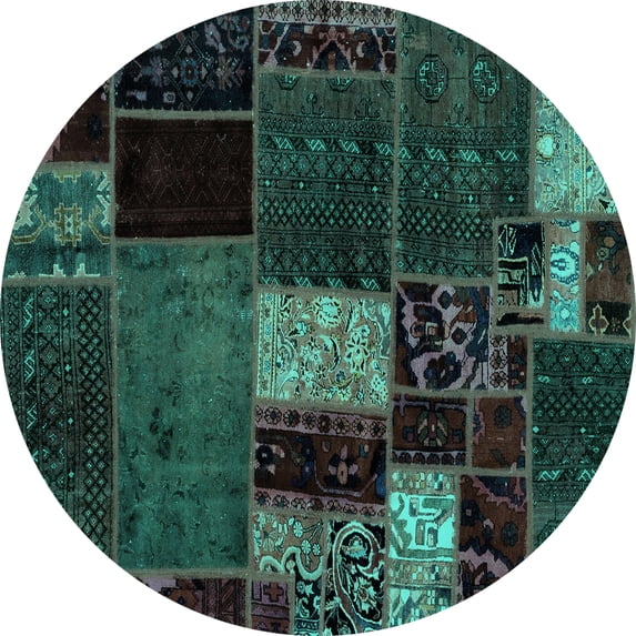 Ahgly Company Indoor Round Patchwork Turquoise Blue Transitional Area Rugs, 8' Round