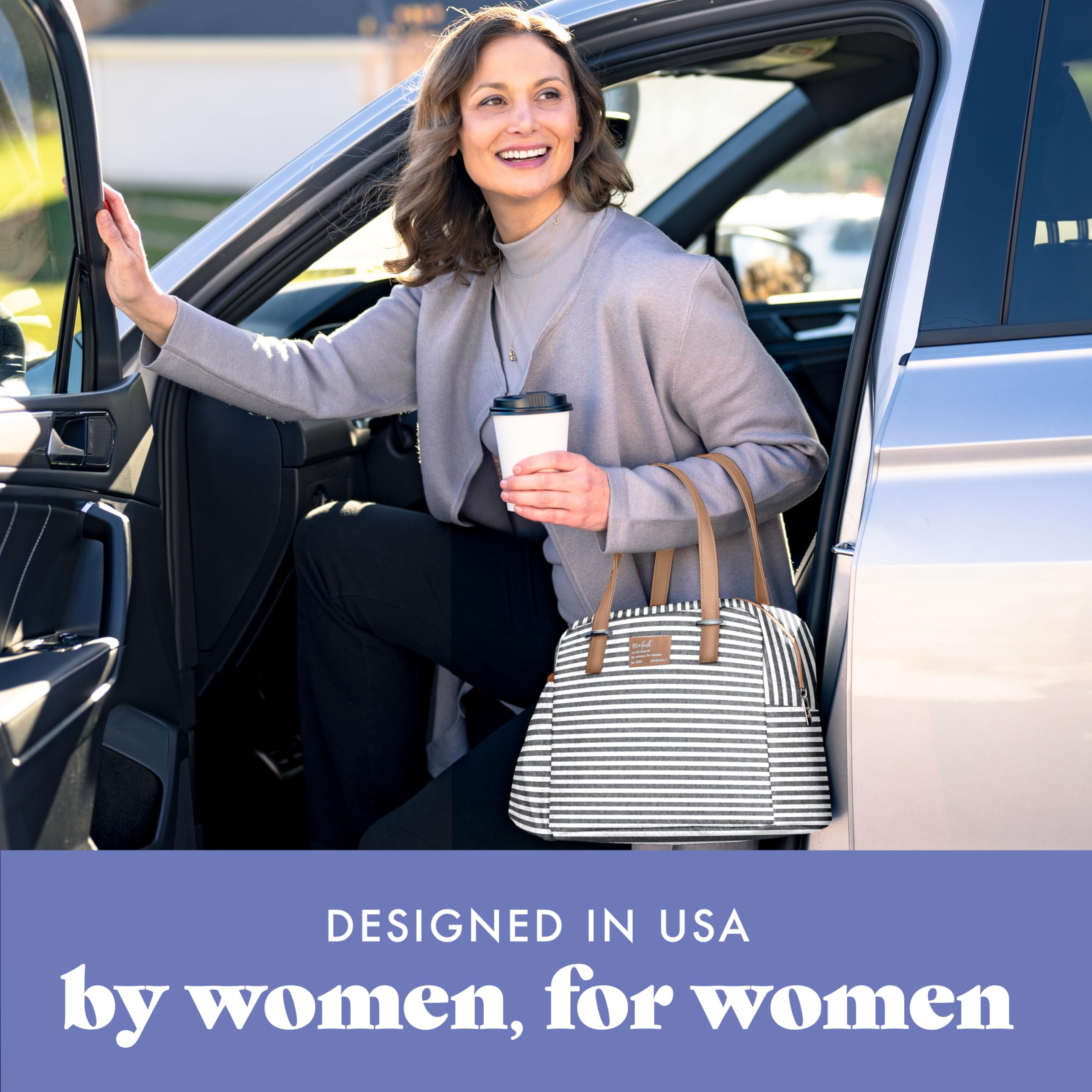 Fit+Fresh Lunch Bag For Women, Insulated, Leakproof With Containers, Laketown Grey Stripe