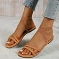 thumbnail image 6 of Strappy Flat Sandals for Women 2025 Summer Solid Casual Cross Slingback Breathable Slip-on Shoes for Beach Holiday, 6 of 9