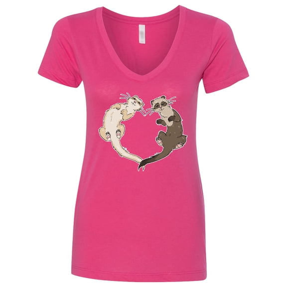 Inktastic Cute Ferret Heart Women's V-Neck T-Shirt