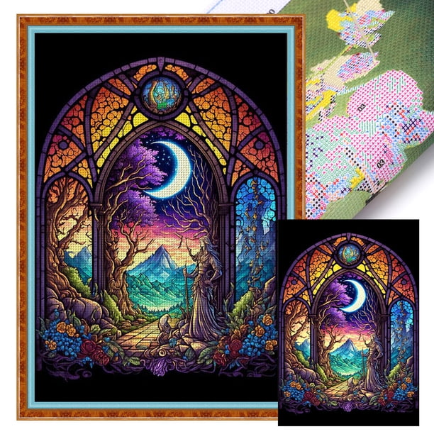 Hilo Algodón Bordado Punto Cruz Bruja Vitral Impreso 11CT 40x60cm